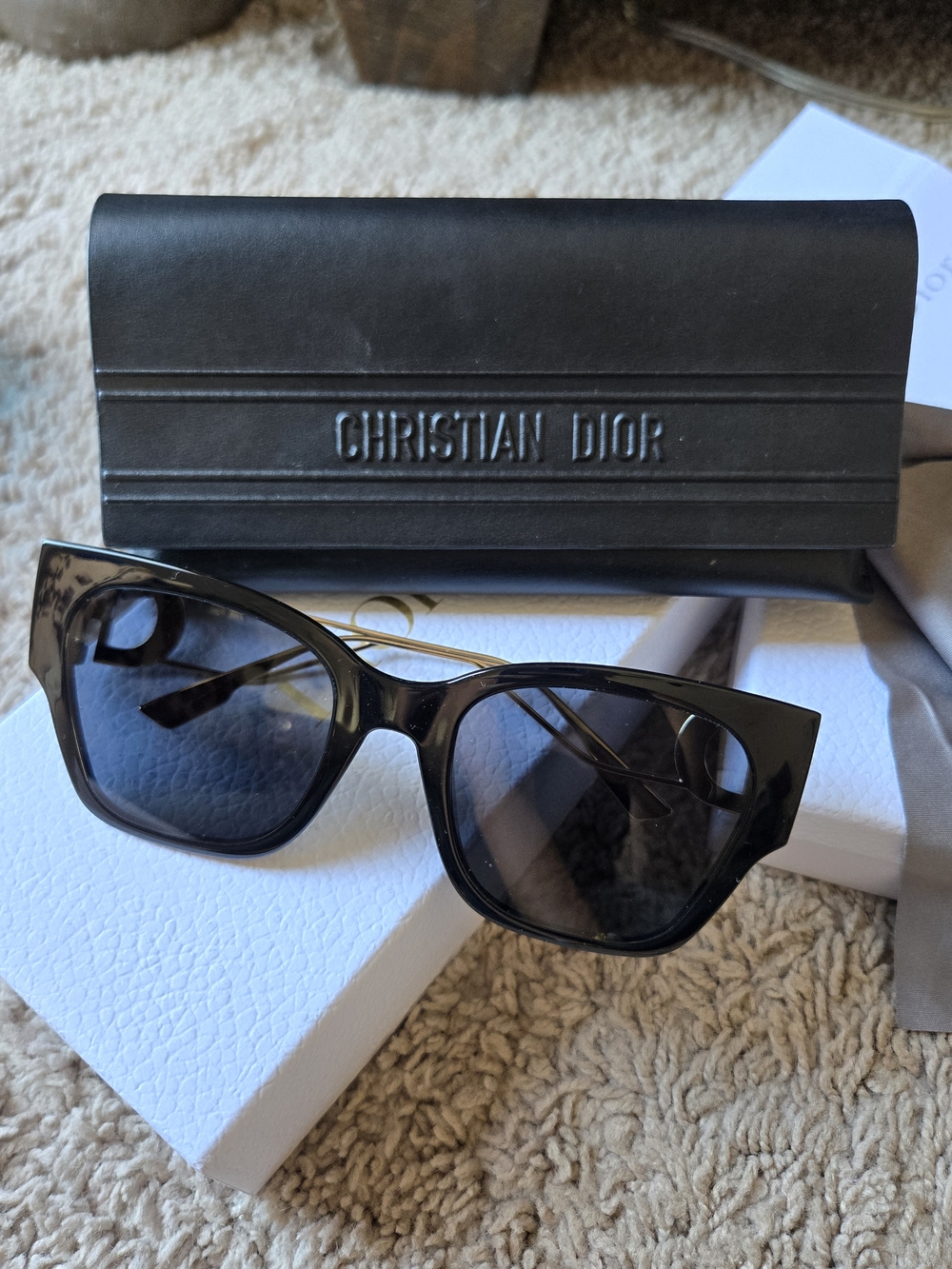 Dior Black Cat-Eye Sunglasses with Dark Blue Lenses